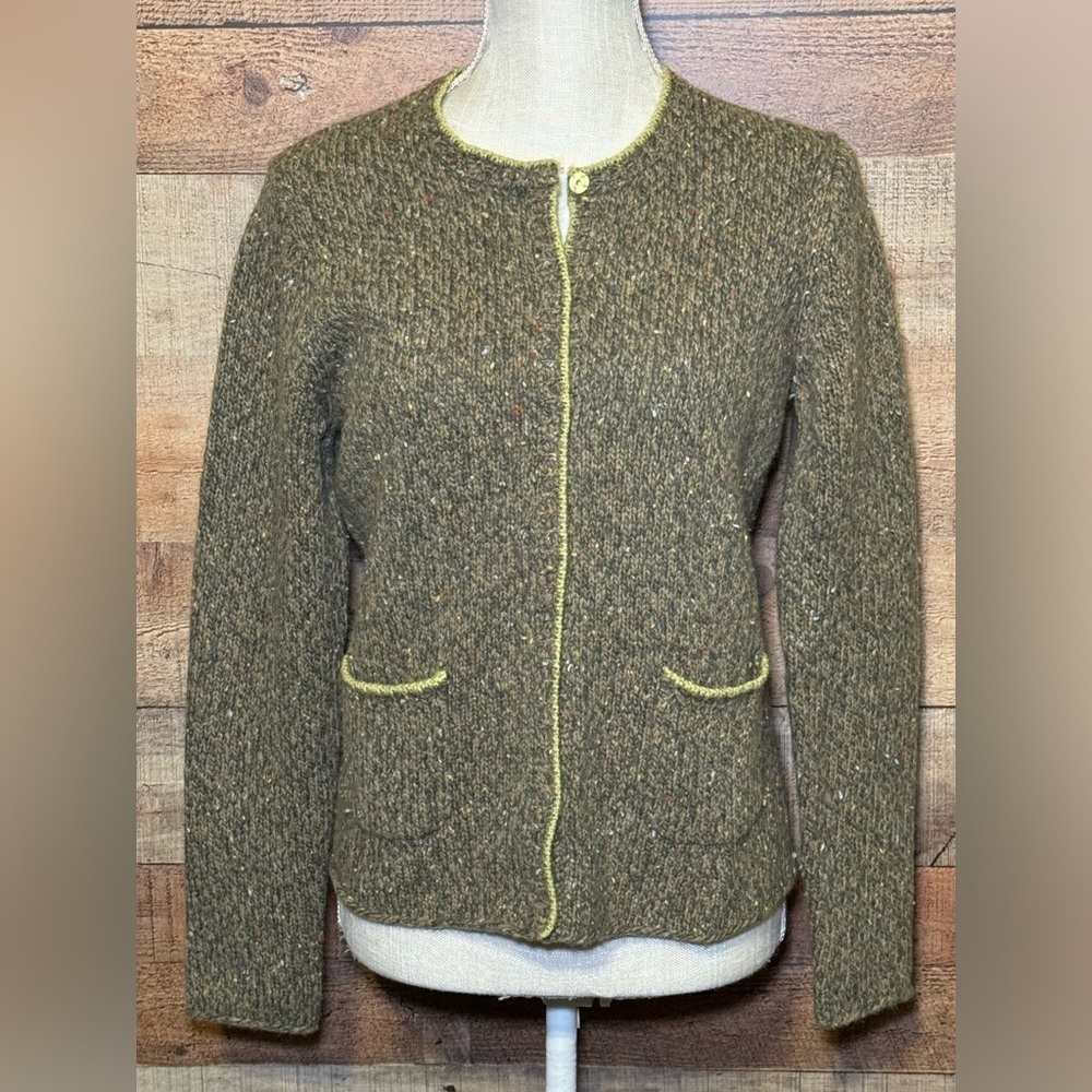 🌻 Talbots Wool Angora Blend Snap Front Green Knit Sweater Cardigan - Small - Picture 1 of 7